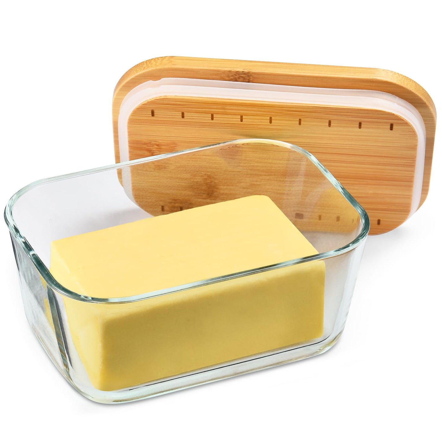 HEKEIEON Glass Butter Dish With Sealed Lid - Large Tray for Refrigerator and Outdoor Use - Dishwasher Safe