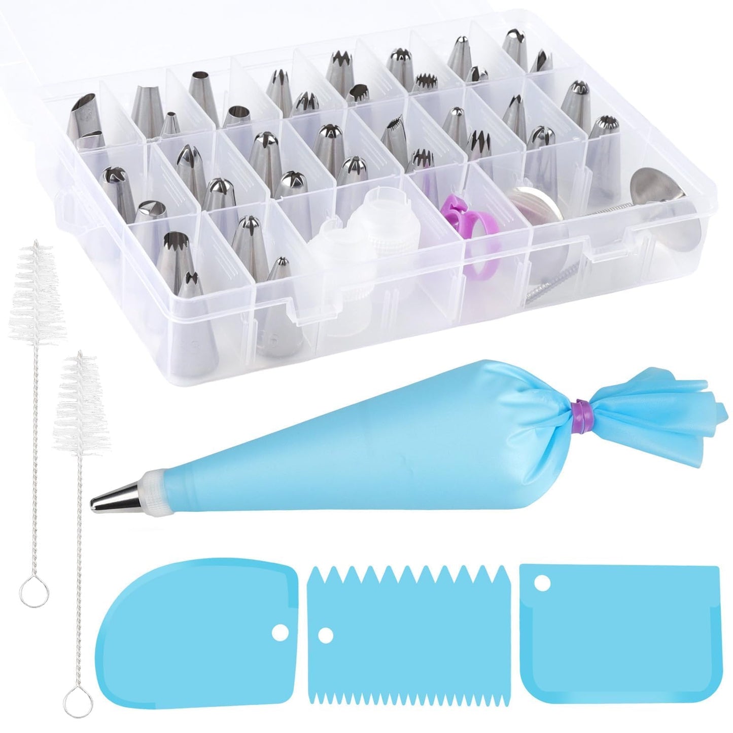 LLMSIX 49pcs Piping Bags and Tips with Storage Case Set, 36 Stainless Steel Piping Tips, Reusable Pastry Bags, Scrapers and Storage Case, Frosting Tip for Cupcakes Cakes Cookies Decoration DIY Baking