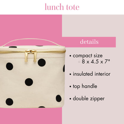 kate spade new york Insulated Lunch Tote, Small Lunch Cooler, Cute Lunch Bag for Women, Thermal Bag with Double Zipper Close and Carrying Handle, Large Deco Dot
