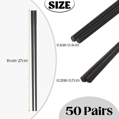 50 Pairs Fiberglass Chopsticks, Reusable Chopsticks Non-Slip Chopstick Dishwasher Safe Chopstick,Black Cherry Blossom Chopsticks for Japanese & Chinese Style Cooking (9.5")