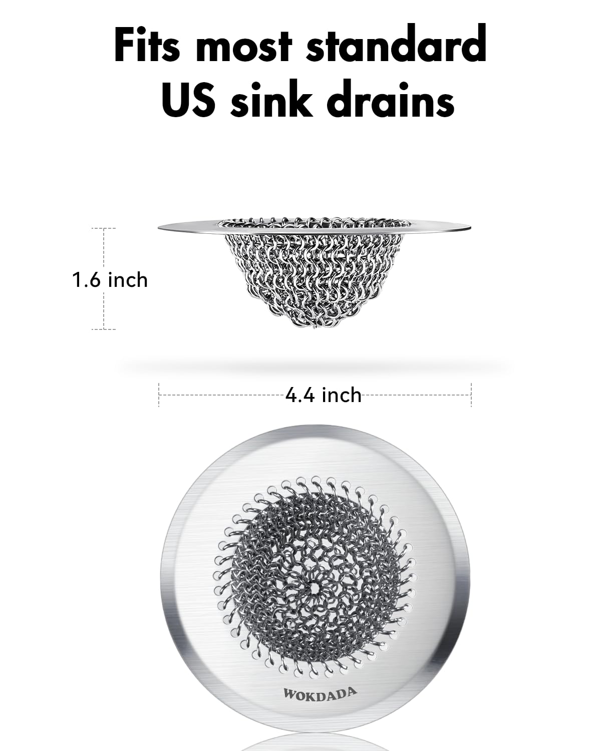 Revolutionary Kitchen Sink Drain Strainer/Patented Reversible Chain Mesh, Effortless Cleaning & Debris Catcher, Large Capacity, Anti-Clog, 304 Stainless Steel & Rust-Proof/Handmade