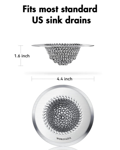 Revolutionary Kitchen Sink Drain Strainer/Patented Reversible Chain Mesh, Effortless Cleaning & Debris Catcher, Large Capacity, Anti-Clog, 304 Stainless Steel & Rust-Proof/Handmade
