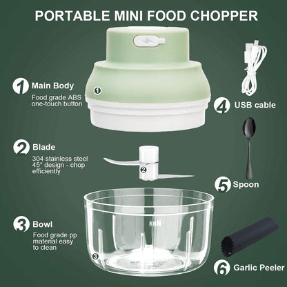 Electric Garlic Chopper Mini, Garlic Masher Crusher, Food Processor Small with Garlic Peeler And Spoon (100ML/3.3FL OZ, Green) 3.1 * 3.1 * 3.9 IN