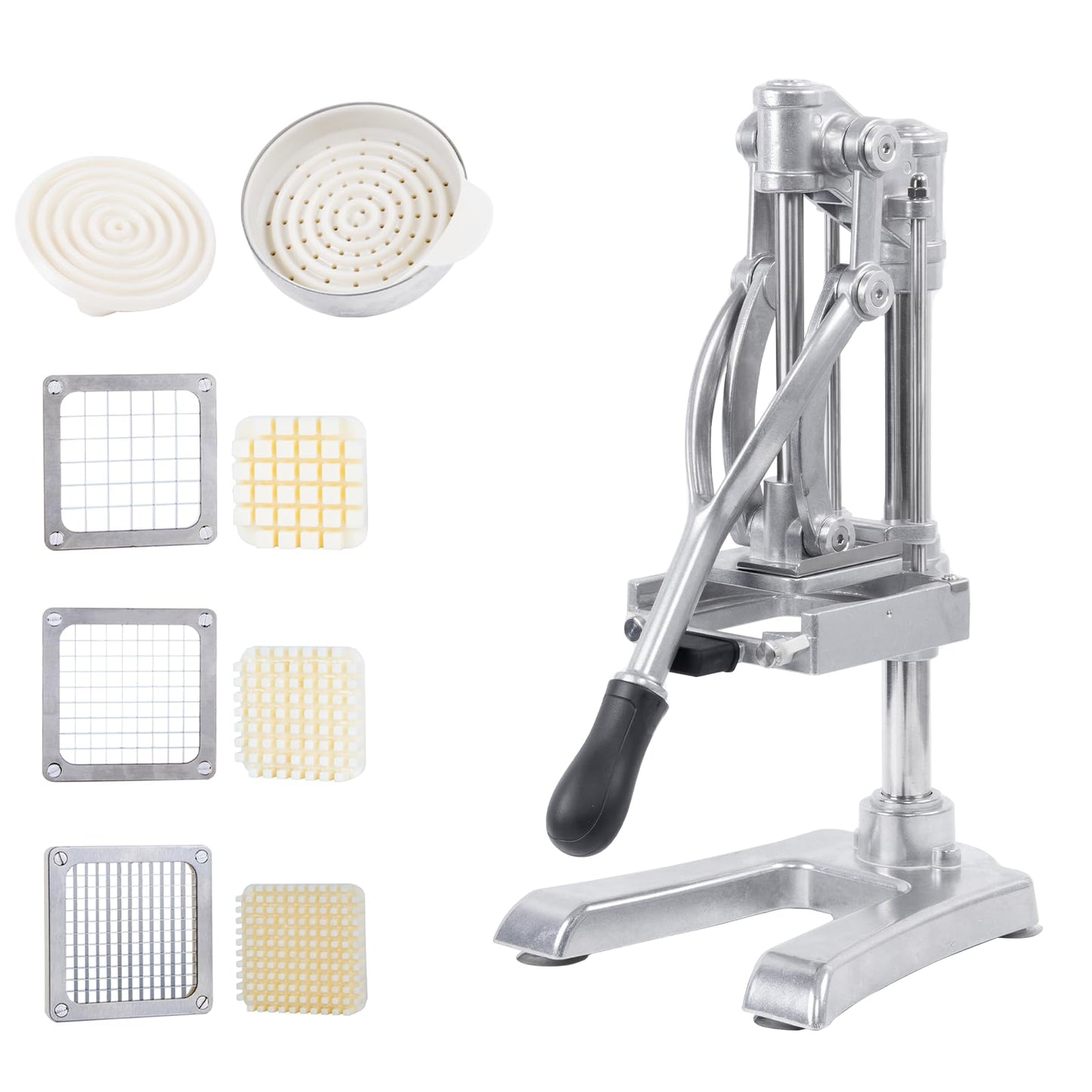 Rismanor Multifunctional Manual Vegetable slicer Citrus Squeezer Juicer Machine AIO Stainless Steel French Fry Cutter Potato Slicer (Sliver, Squeezer & 1/2 3/8 1/4 Blade)