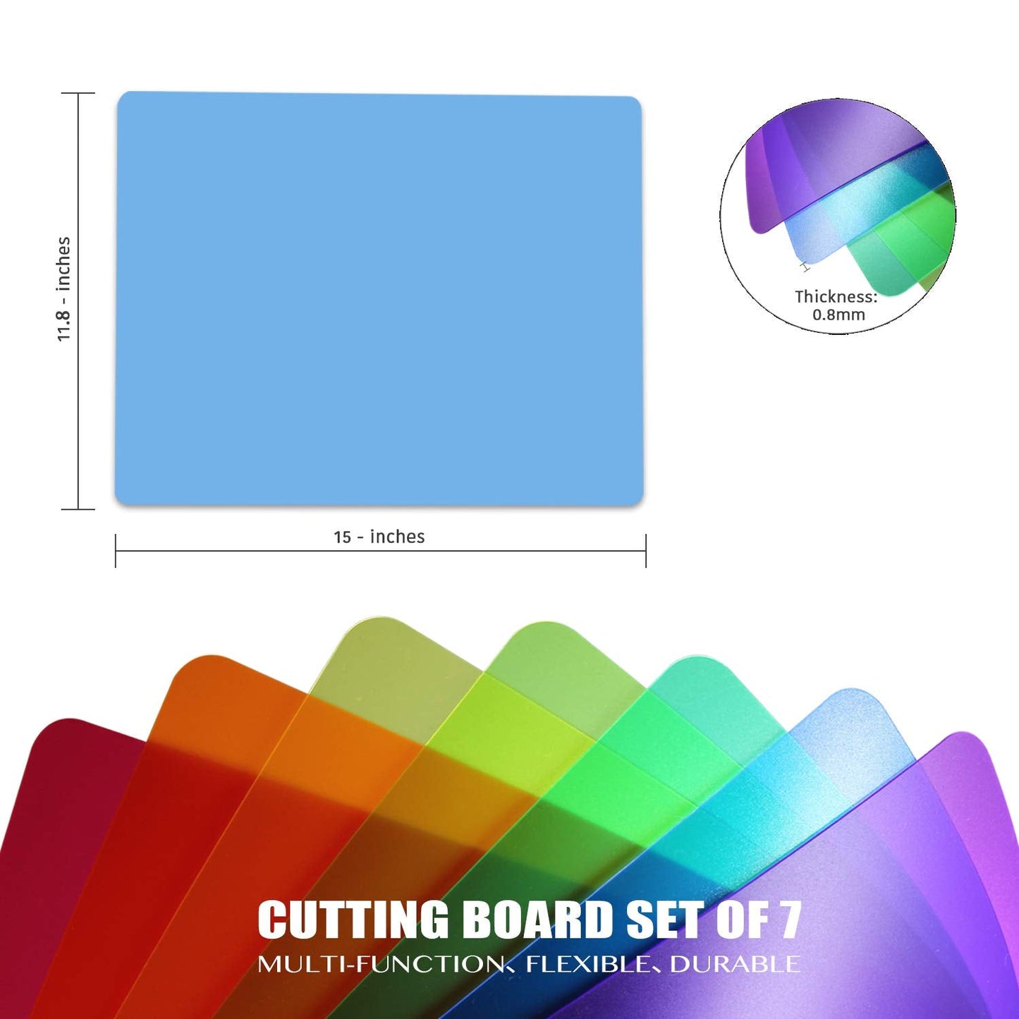 Fotouzy Plastic Cutting Boards for Kitchen, Flexible Cutting Mats Set of 7, BPA-Free, Non-Porous, Dishwasher Safe, 15x12 In, 7 Translucent Colors