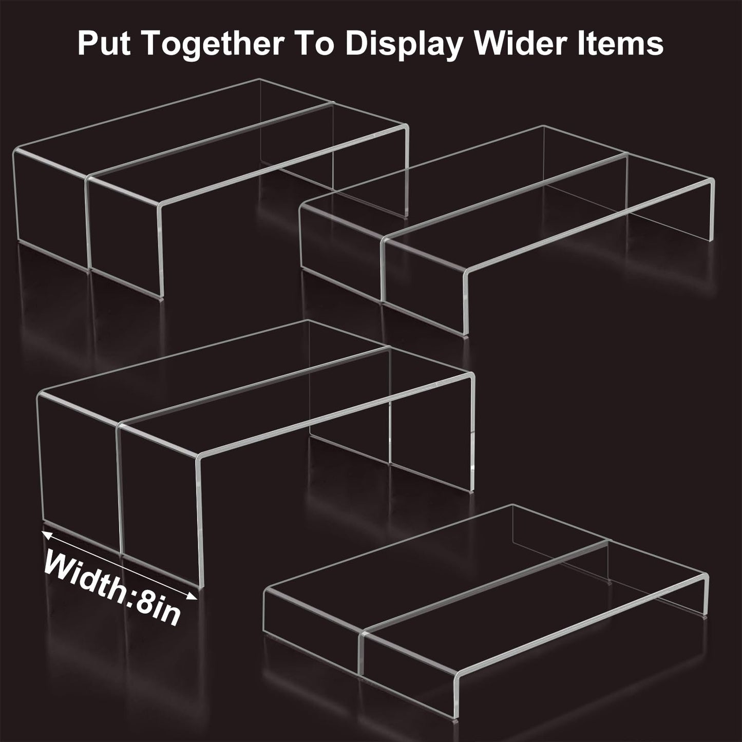 Acrylic Display Riser Stand of 8pcs, 5mm Thickness, 12'' Length Tierd Display Stands, Acrylic Shelf Risers for Perfume Display,Risers for Buffet Table,Cupcake Stand,Pop Figurines,Tumbler,Food