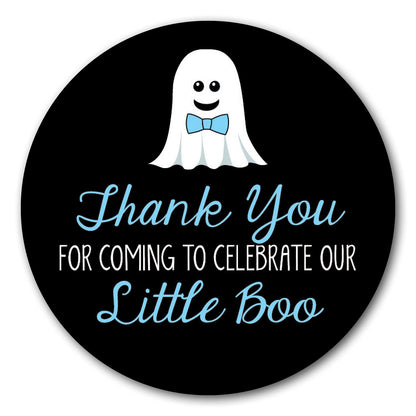 36 2.5 inch Little Boo Thank You Ghost Baby Shower Stickers - Blue