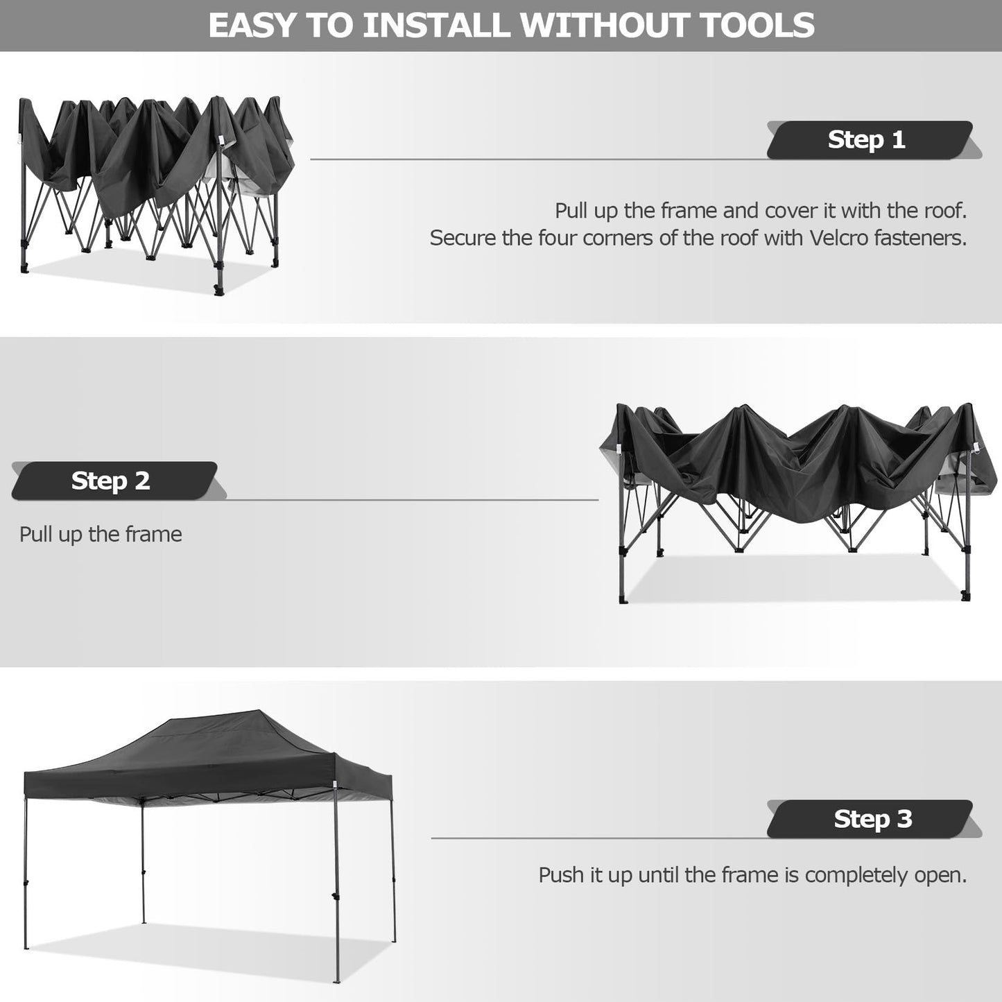 COBIZI 10x15 Heavy Duty Pop up Canopy Tent with 4 sidewalls Commercial Outdoor Canopy Wedding Party Tents for Wedding All Season Wind & Waterproof Gazebo with Carry Bag, Black(Frame Thickened)