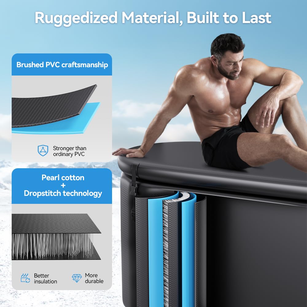 Upgrade Ice Bath Tub for Athletes XL 160 Gal - Water Chiller Compatible Cold Plunge, Athletes Recovery - Inflatable Ice Bath at Home Outdoor, Portable, Insulated Thermal Lid Cold