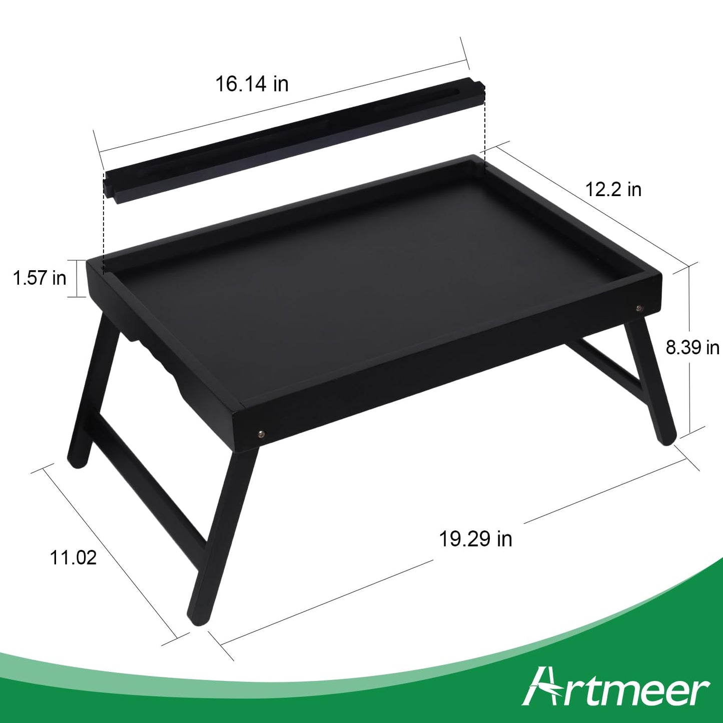 Bed Tray Table with Handles Folding Legs,Bamboo Breakfast Food Tray with Media Slot,Use As Platter,Laptop Desk,Snack,TV Tray Kitchen Serving Tray Black Large