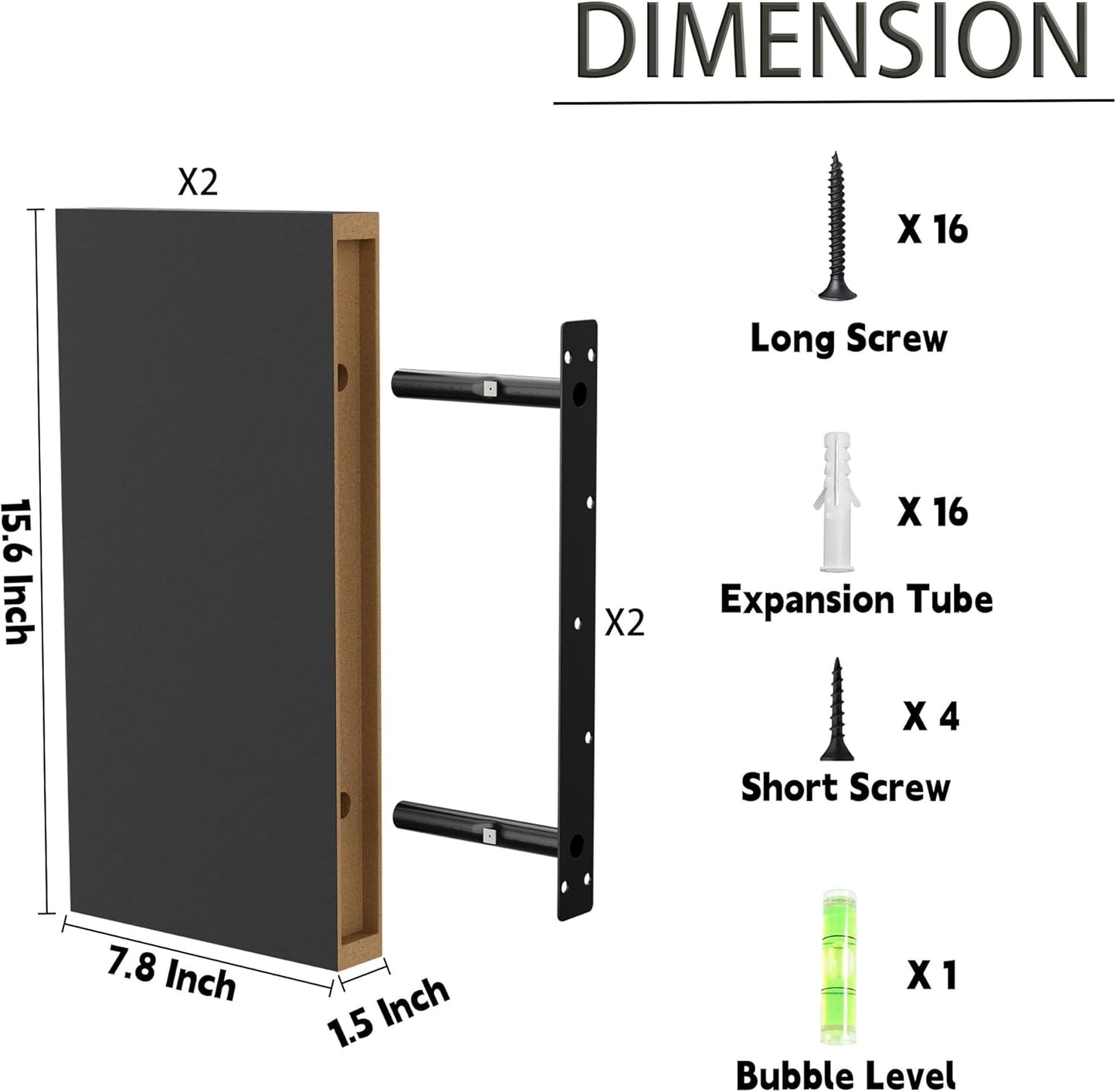 16 Inch 8 Inch Set 2, Black Floating Shelves for Wall, Deep Floating Shelves of Wall Shelves for Bathroom Over Toilet