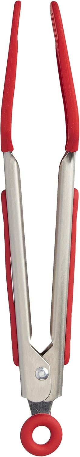 Tovolo Mini Turner, Flat Head Easy-Lock Mechanism, Non-Slip Grip Tongs for Grilling, BPA-Free Silicone Cooking Utensils