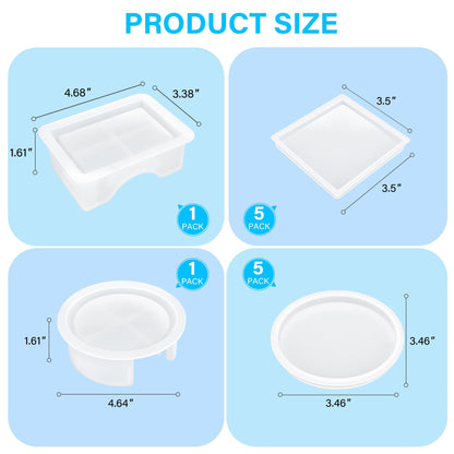 Vakoo Resin Coaster Molds, 12 Pcs Coaster Silicone Molds for Epoxy Resin, with Square Round Shape Storage Box Molds for DIY Art Craft Cup Mats