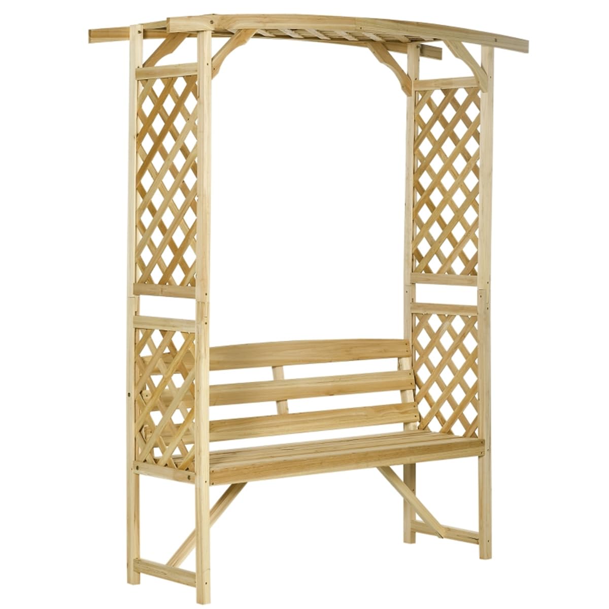 NAAMOTOMOX Patio Garden Arbor with Bench, Wooden Outdoor Bench w/Pergola, Side Trellis for Vines & Climbing Plants, 2-Person Outdoor Wood Seating for Patio, Backyard, Parks