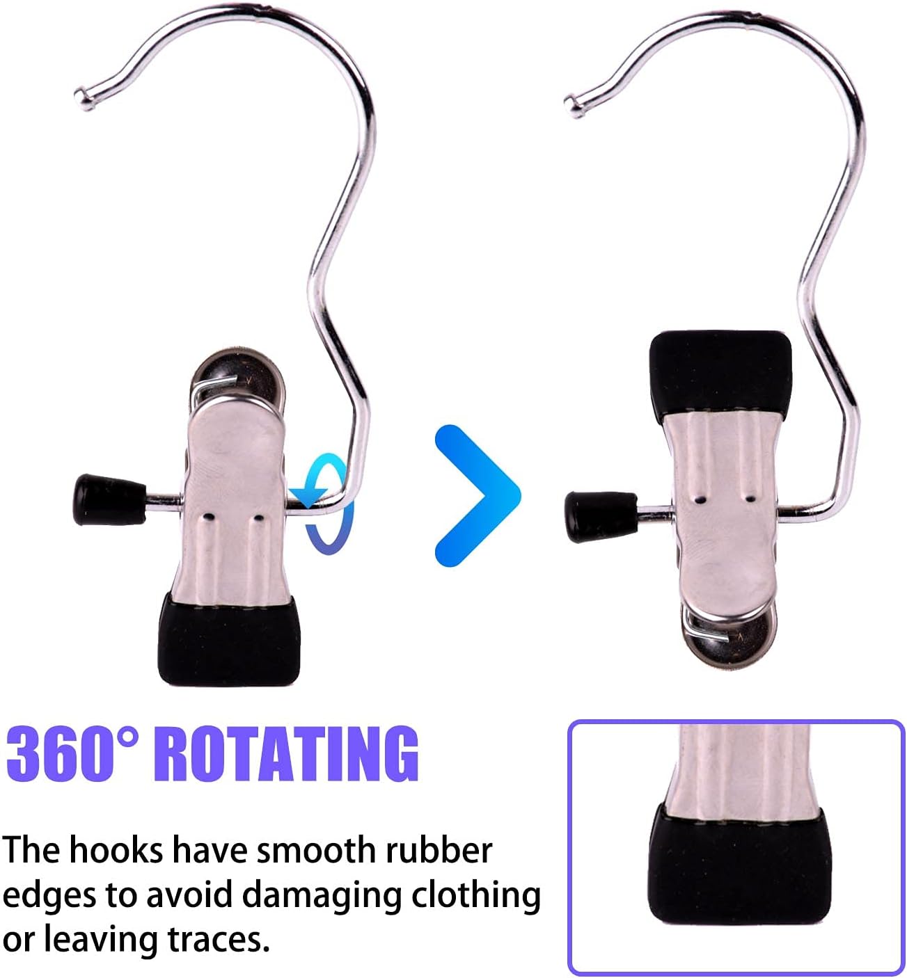 12PCS Heavy Duty Laundry Hanging Hooks with Clips, Portable Metal Drying Clip for Bras, Socks, Towels