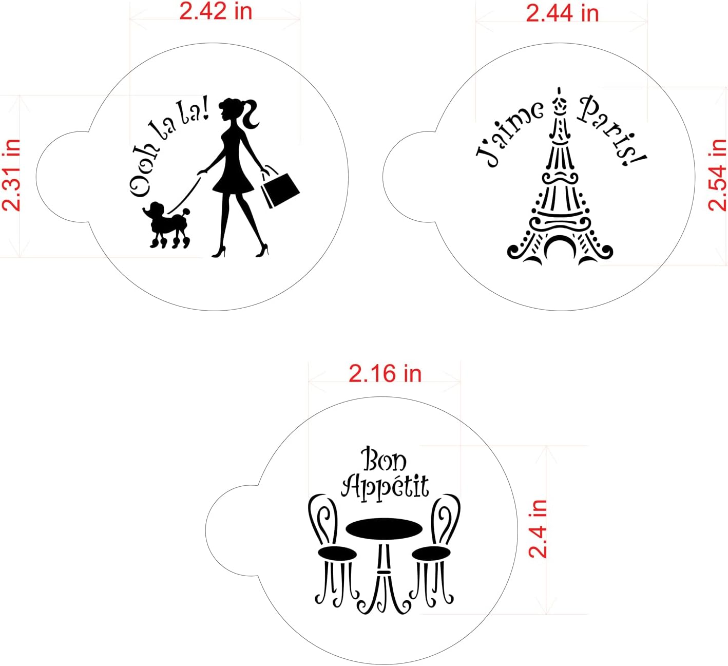 Designer Stencils I Love Paris Cookie Stencil Set, Beige/Semi-Transparent, fits 3 inch circle