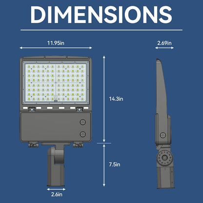 240W LED Parking Lot Light 3Pack: 150/200/240W Selectable, 38400LM 5000K LED Pole Light with Photocell, Slip Fitter Mount LED Shoebox Light for Yard Driveway Stadium Roadways, IP65 100-277VAC, ETL