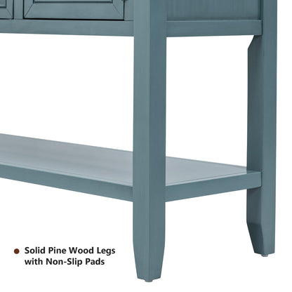 Amposei Modern Farmhouse Wood Buffet 45-Inch Entryway Console Table with Storage, Sideboard Cabinet with Drawers & Shelf for Living Room Kitchen Hallway, Dark Blue