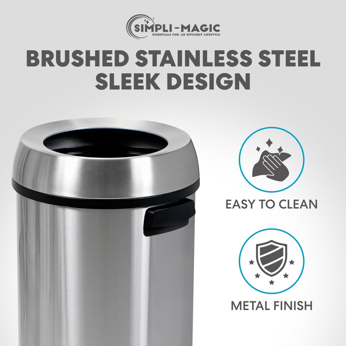 Simpli-Magic 65 Liter Open Top Trash Can, Commercial Grade, Stainless Steel