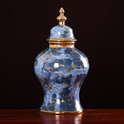 Vases Ginger Jar, Blue Pattern Ceramic Modern Handcraft Vase with Lid, for Home Office Kitchen Party Wedding(48x26cm)