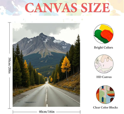 Scenic Drive Paint by Numbers Kit for Adults - DIY Mountain Road Through Autumn Forest Painting On Canvas, Acrylic Paint Set, Suitable for Beginners, Art for Home Decoration