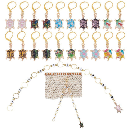 Hobbspring DIY Knitting Tool Sets Including 20pcs Turtle Locking Stitch Markers 2pcs Number Acrylic Knitting Row Counter Chains with Claw Clasps for Knitting Weaving Sewing Accessories