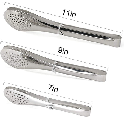 Pack of 3 Sizes Stainless Steel Tongs, Heavy Duty Food Tongs for Salads, Bread, Ham, BBQ, Cooking, Serving