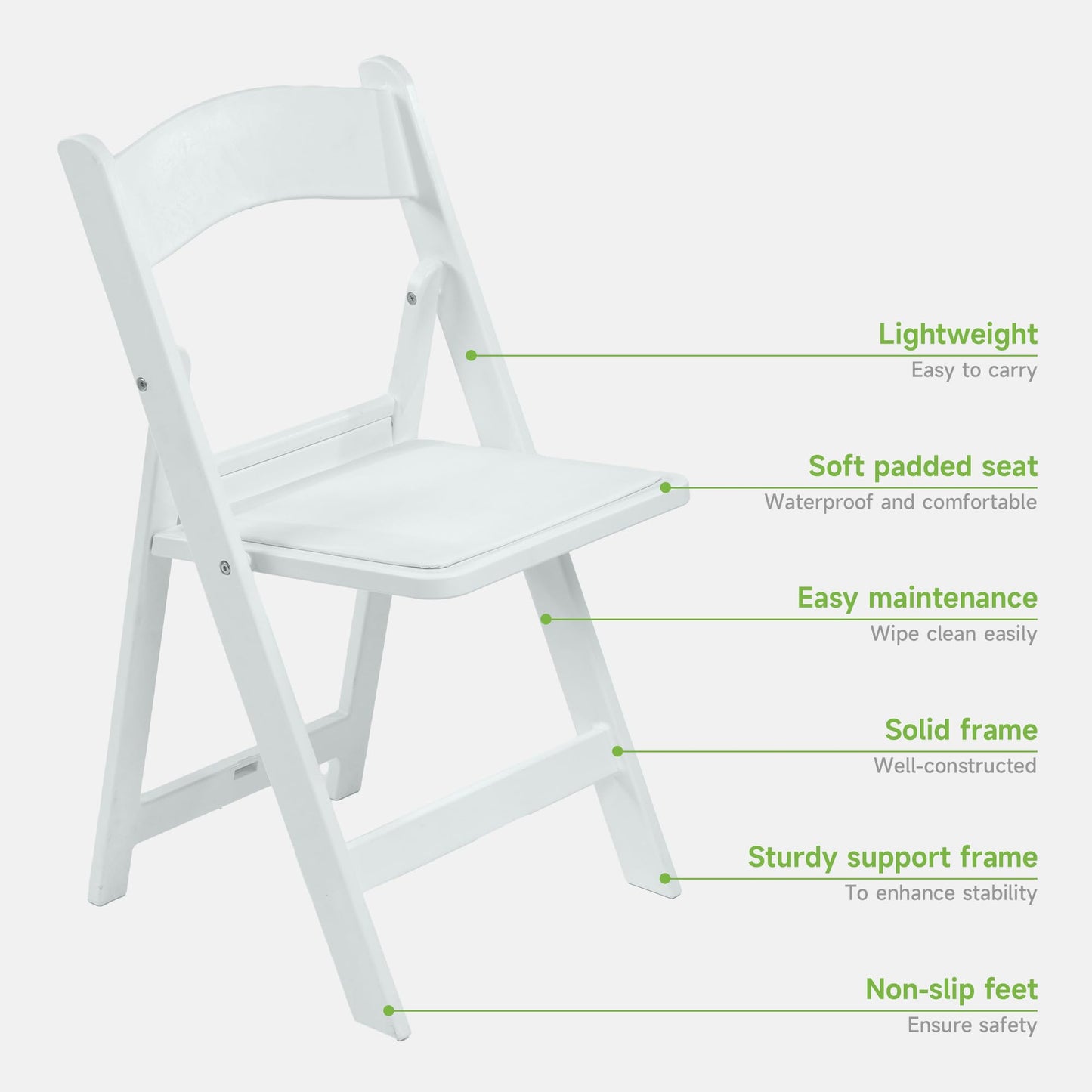 Real Relax White Resin Folding Chairs with Cushion - Comfortable Foldable Plastic Chair - Stackable Chairs with Padded Seats - Indoor/Outdoor Chairs for Events, 600lbs Capacity(10 Pack)