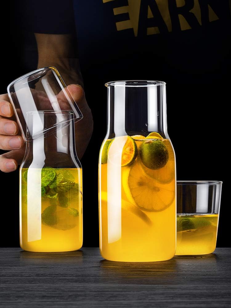 Sizikato 15 Oz Simple Clear Glass Bedside Night Water Carafe with Tumbler Glass