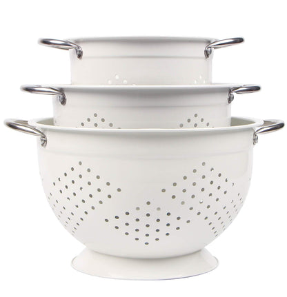 Rorence Powder Coated Steel Colanders: 1.5 Quart 3 Quart & 5 Quart Set of 3 - White