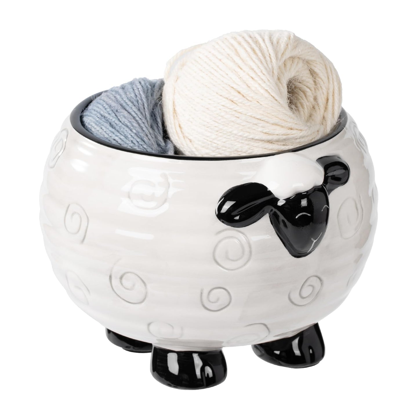Surlama Yarn Bowl for Crochet Large Sheep Shaped Ceramic Yarn Holder Crochet Bowl Knitting Bowl, 6 Inch Wide x 4 Inch High