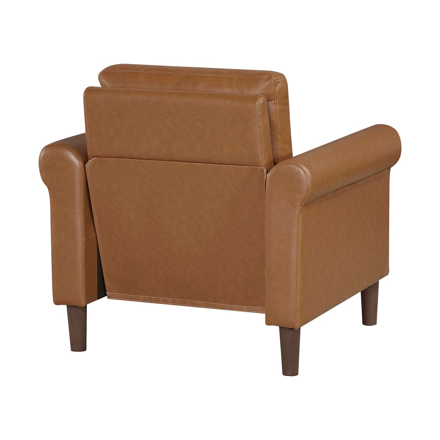 Lexicon 35" W Living Room Accent Chair, Faux Leather Upholstered Armchair with Rolled Armrest for Bedroom/Office/Waiting Room, Single Sofa Chair, Brown