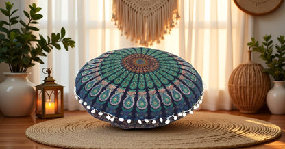 22 Inches Round Mandala Floor Pillow Cover Seating Cushion Throw Cover Hippie Decorative Bohemian Ottoman Pouf Cover