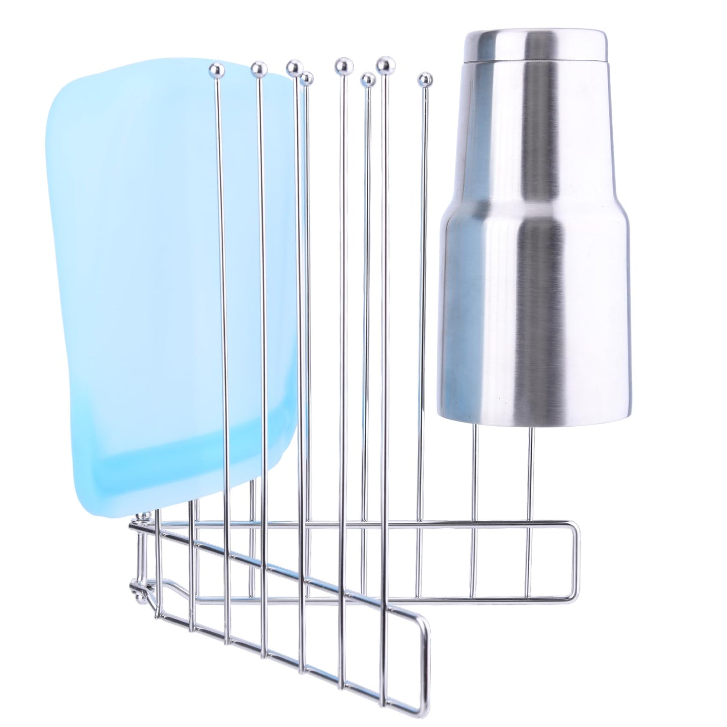 LEKUSHA Foldable Bottle Drying Rack, Reusable Storage Bag Drying Rack, SUS 304 Stainless Steel Dryer Stand for Water Bottle Cup Mug Tumbler Cutting Board Lids