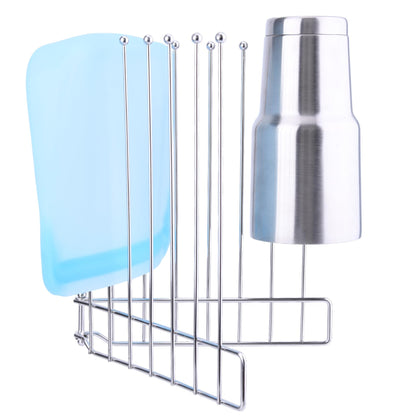 LEKUSHA Foldable Bottle Drying Rack, Reusable Storage Bag Drying Rack, SUS 304 Stainless Steel Dryer Stand for Water Bottle Cup Mug Tumbler Cutting Board Lids