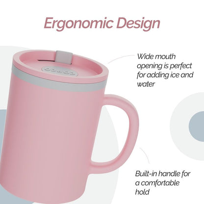 Copco Iconic 16oz Double Wall Insulated Desk Mug with Lid and Handle, Set of 2, BPA-Free Reusable Plastic, Spill-Proof, Microwave & Dishwasher Safe, Wide Mouth, Cup Holder Friendly (Light Blue/Pink)
