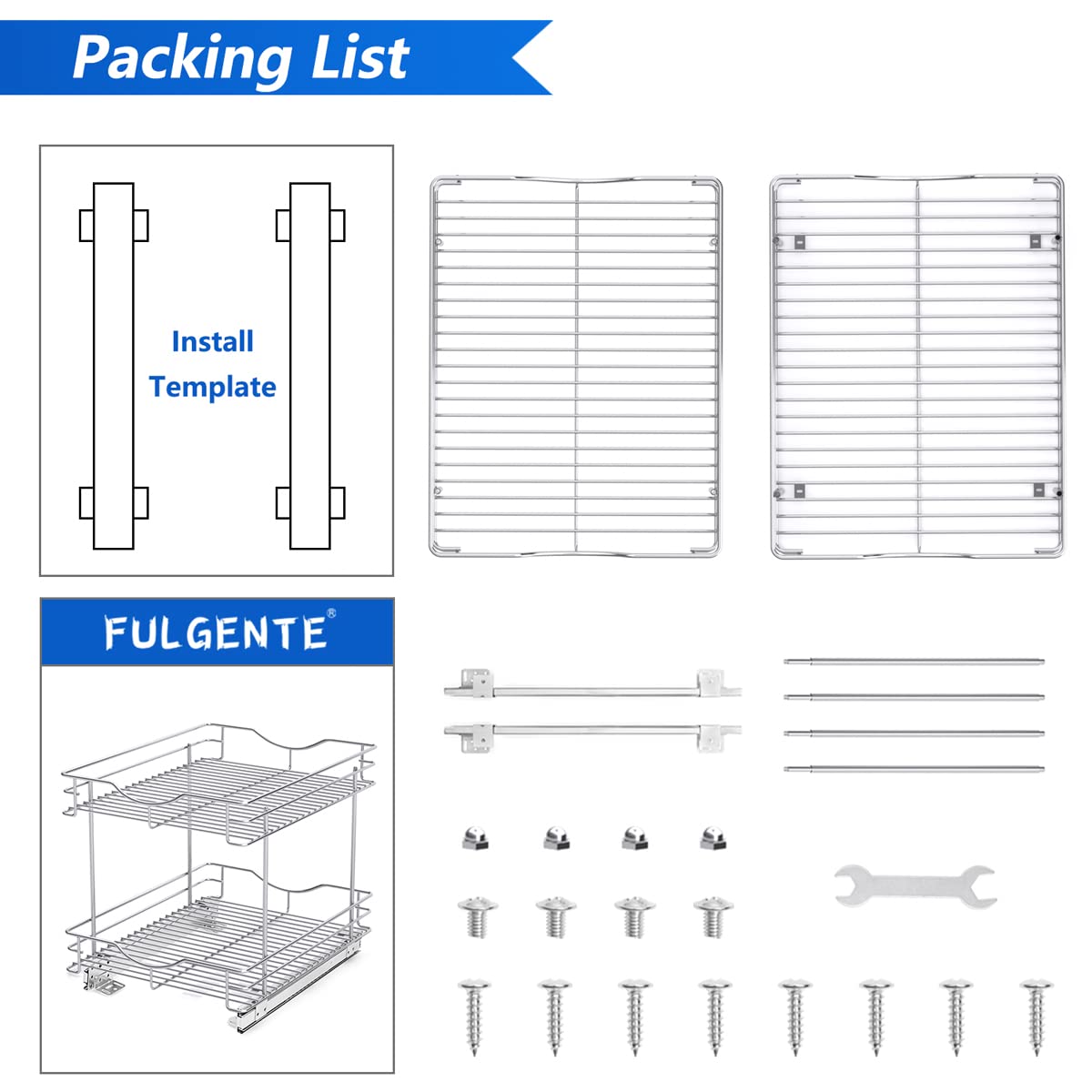 Fulgente Chrome Finish Pull Out Drawer Cabinet Organizer, Professional Wire Frame 2 Tier Heavy Duty Slide Out Kitchen Cabinet Storage Shelves, Sliding Drawer for Cabinet 11"W x 21"D