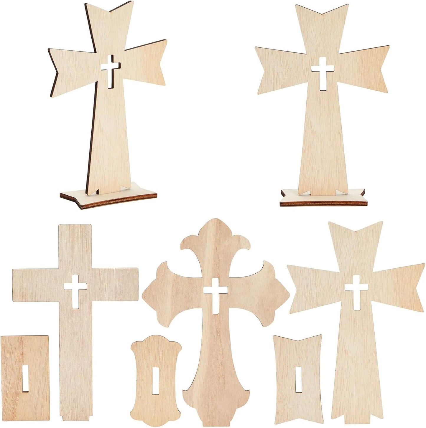 Bright Creations Wooden Crosses for Crafts, 12-Pack, Light Brown Unfinished Wood for Baptism Favors