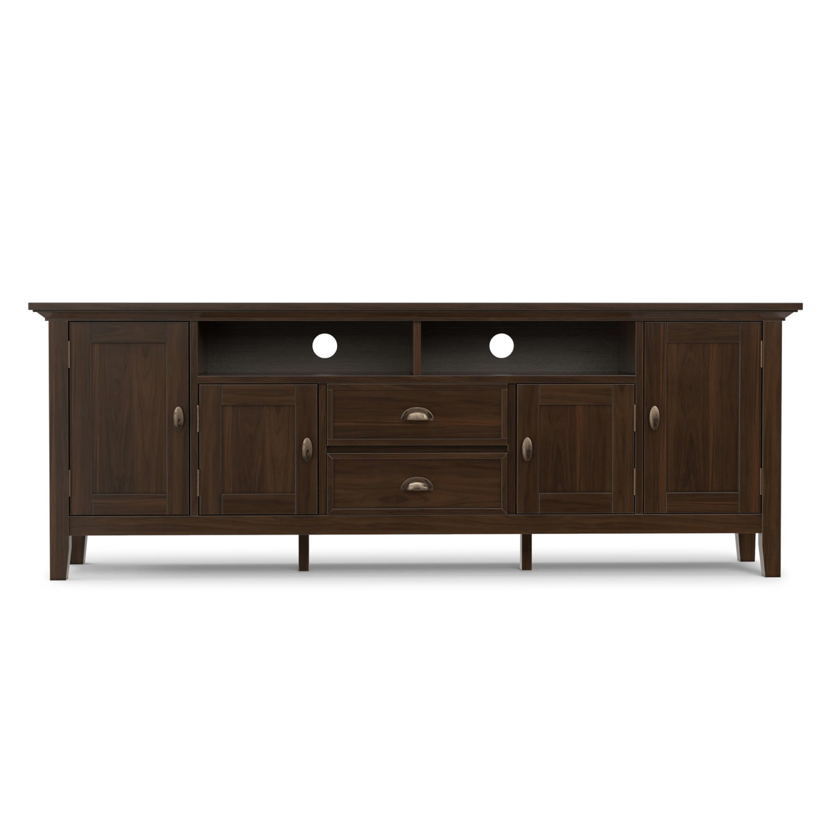 SIMPLIHOME Redmond TV Stand - 72 inch Wide Solid Wood Media Console in Brunette Brown, Transitional Entertainment Center for Living Room for TVs up to 80 Inches with Drawers and Cable Management