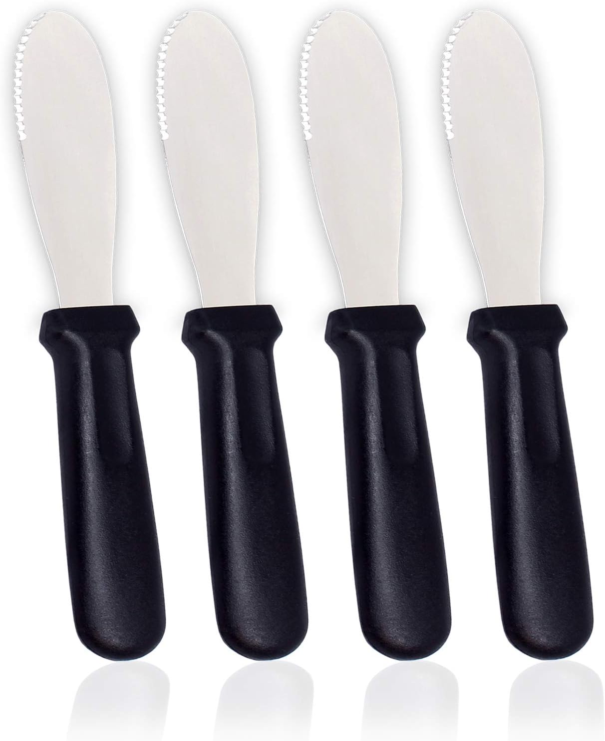 AnapoliZ 4 PCS Butter Spreader Knives, Wide Blade Stainless Steel Spreader Knife with Black Plastic Handle, Sandwich