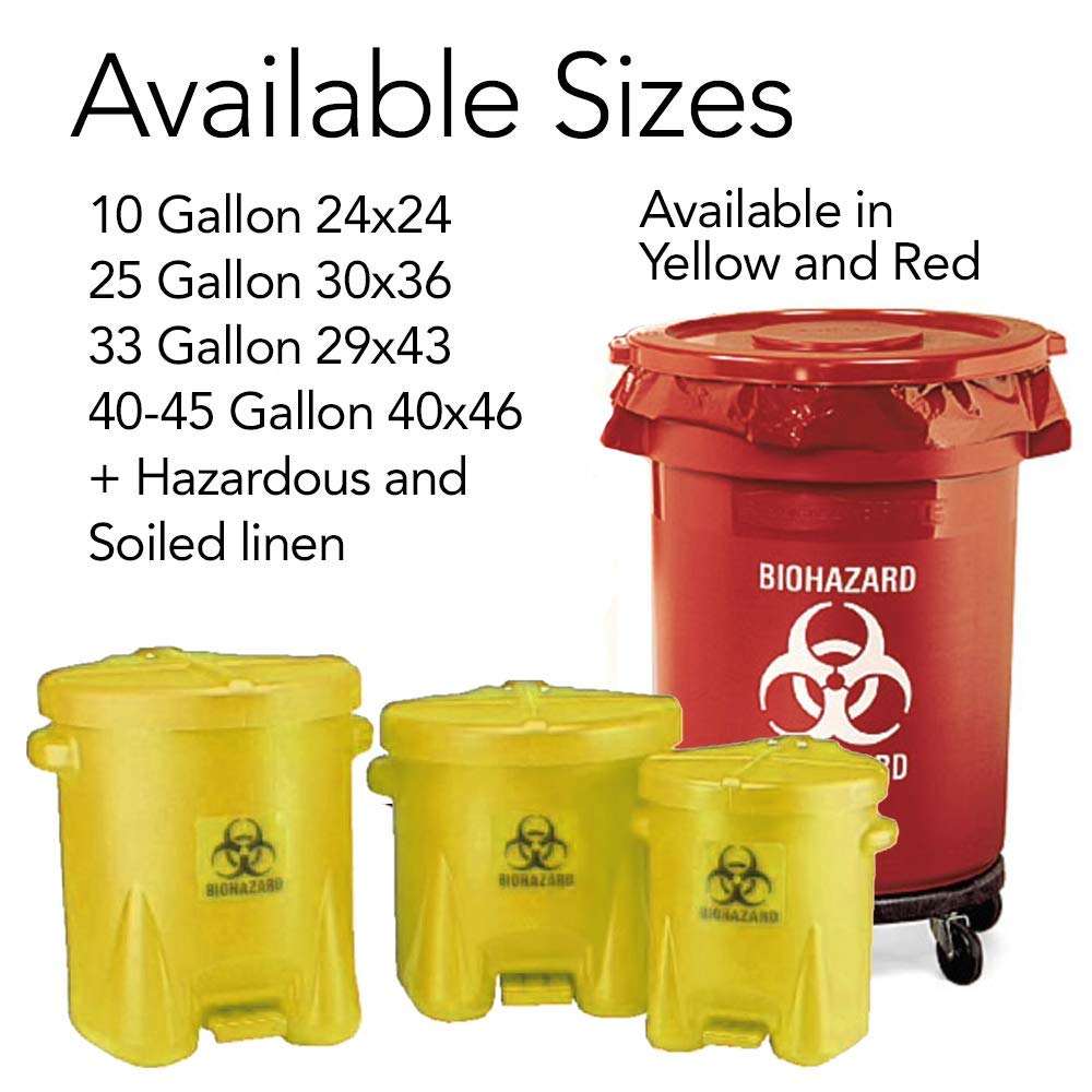 RESILIA Biohazard Bags - Hazardous Waste Disposal, Meets DOT ASTM Standards for Hospital Use, OSHA Approved, Red, 33 Gallon, 29" W x 43" L, 1.1 Mil, 0.0011 Inch, 20 Bags, Made in the USA