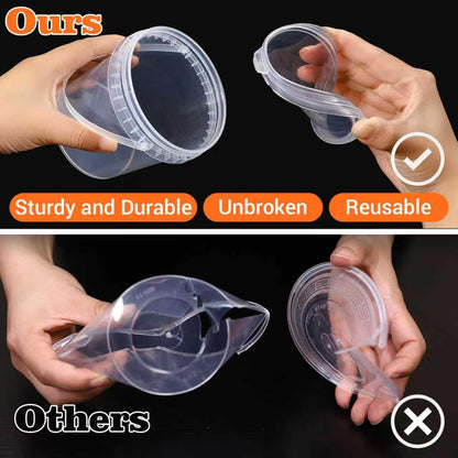 Airtight Clear Plastic Bucket with Lid, Ice Buckets for Parties, Reusable Ice Cream Tub with Handle, Food Storage Container, Food Grade Freezer and Microwave Safe for Sauce, Soup (32 OZ/1000 ML)