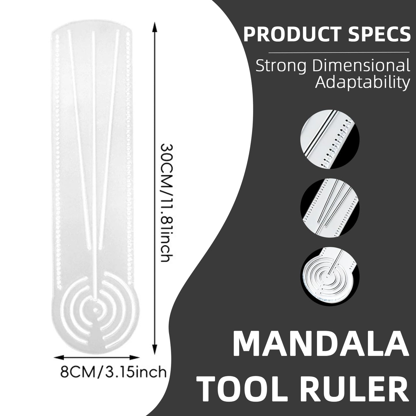 MIUPOO 3 in 1 Clear Acrylic Mandala Tool Ruler,Mandala Dot Art Circle Maker,Ruler Tool Holes,Geometric Drawing Stencil,Geometric Art Painting Ruler with Measuring Marks,1Piece.