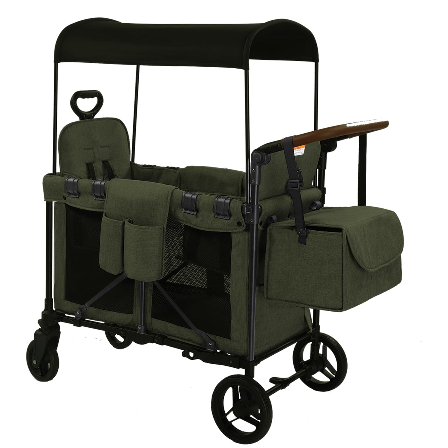 Wagon Stroller for 2 Kids, Foldable All-Terrain Wagon for Kids with Canopy, Adjustable Push and Pull Handles,Convertible High Seat & Organizer, 5 Point Harness