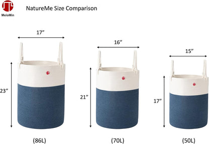NatureMe XXXLarge Cotton Rope Woven Laundry Basket (6 Colors) - 23” x 17” - Home Storage Hamper Bin