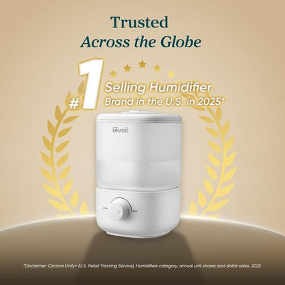 LEVOIT Top Fill Humidifier - 2.5L Quiet Cool Mist for Large Rooms | Easy to Fill & Clean, Auto Shut-off, 25H Runtime