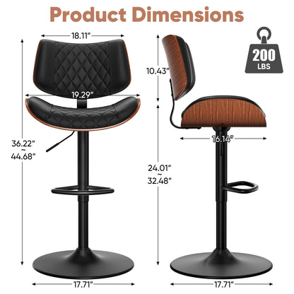 FervorFurn Swivel Bar Stools Set of 3, Adjustable Bar Stool for Kitchen Island, Mid-Century Modern PU Leather Counter Height Bar Stools with Back and Footrest, Easy Assembly, Black