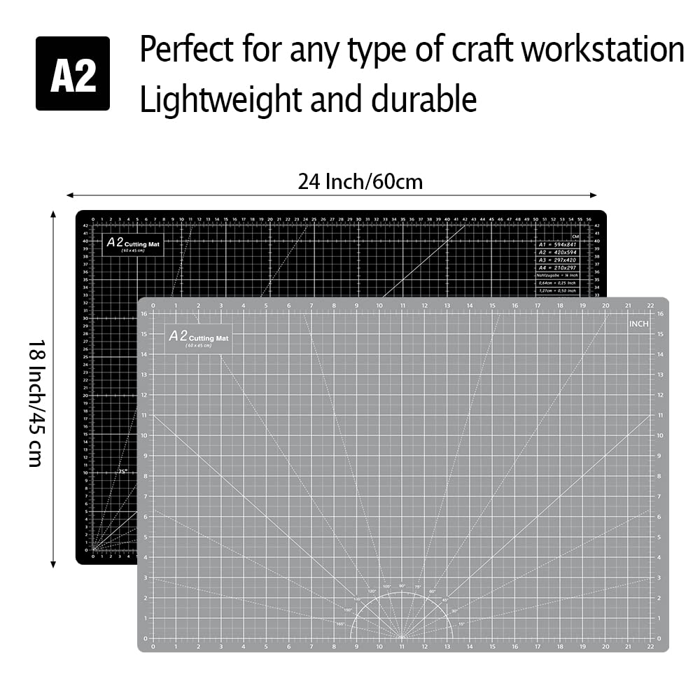 HEADLEY TOOLS 18" x 24" Thickened Self Healing Cutting Mat, A2 Rotary Cutting Sewing Mat for Crafts, Double Sided 5-Ply Table Cutting Board for Fabric Quilting Leather Arts Hobby Project, Grey/Black