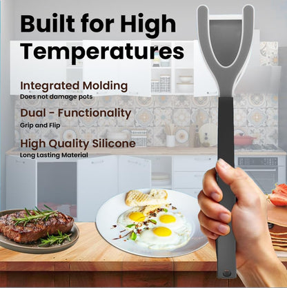 Paxnok 2-in-1 Silicone Egg Flipper Spatula Tongs Non-Stick Grip & Flip Turner for Eggs, Pancakes, Fish, Steak – Heat-Resistant, Dishwasher Safe Cooking Tool (Black - 1Piece)