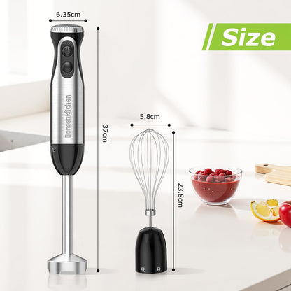 Bonsenkitchen Immersion Handheld Blender with Whisk, 20-Speed & Turbo Mode Hand Blender Stick 500W, 304 Stainless Steel Hand Blender for Soup, Smoothie, Puree, Baby Food